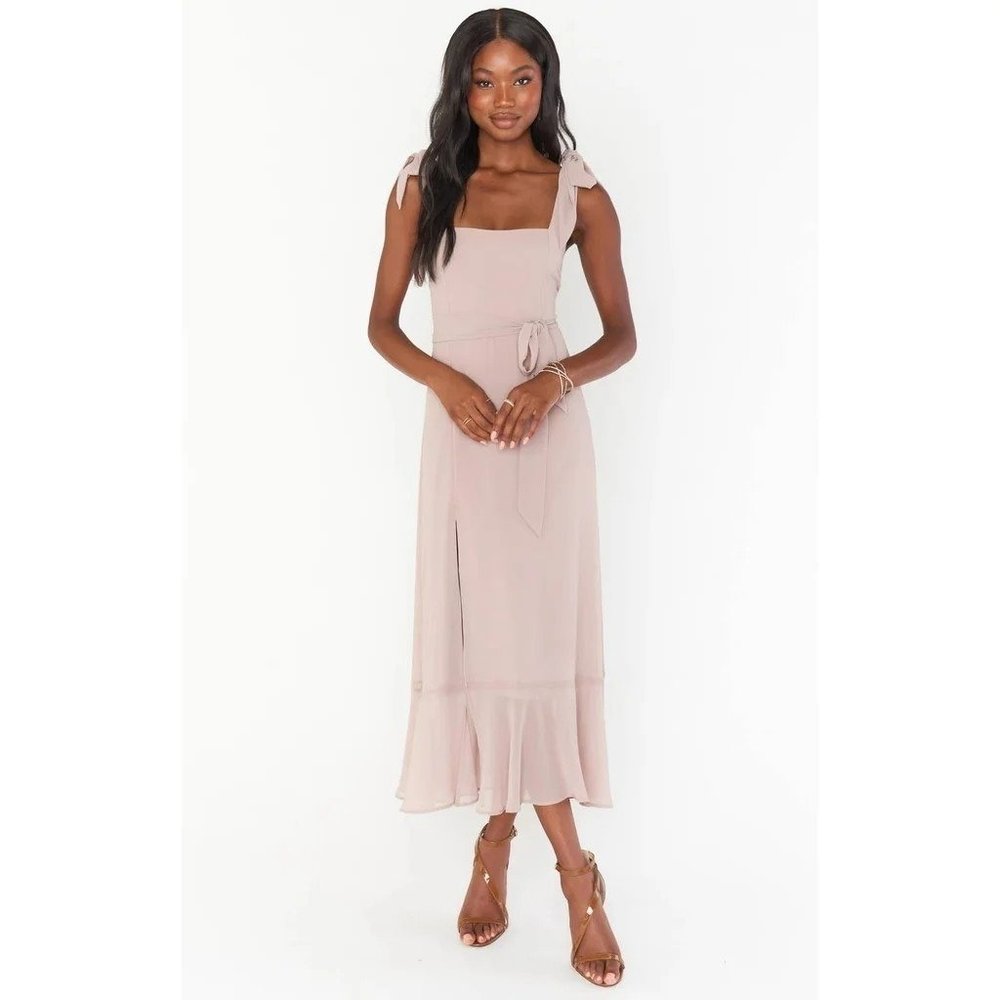 Show Me Your Mumu Claire Midi Dress Soft Beige Chiffon Size XXL